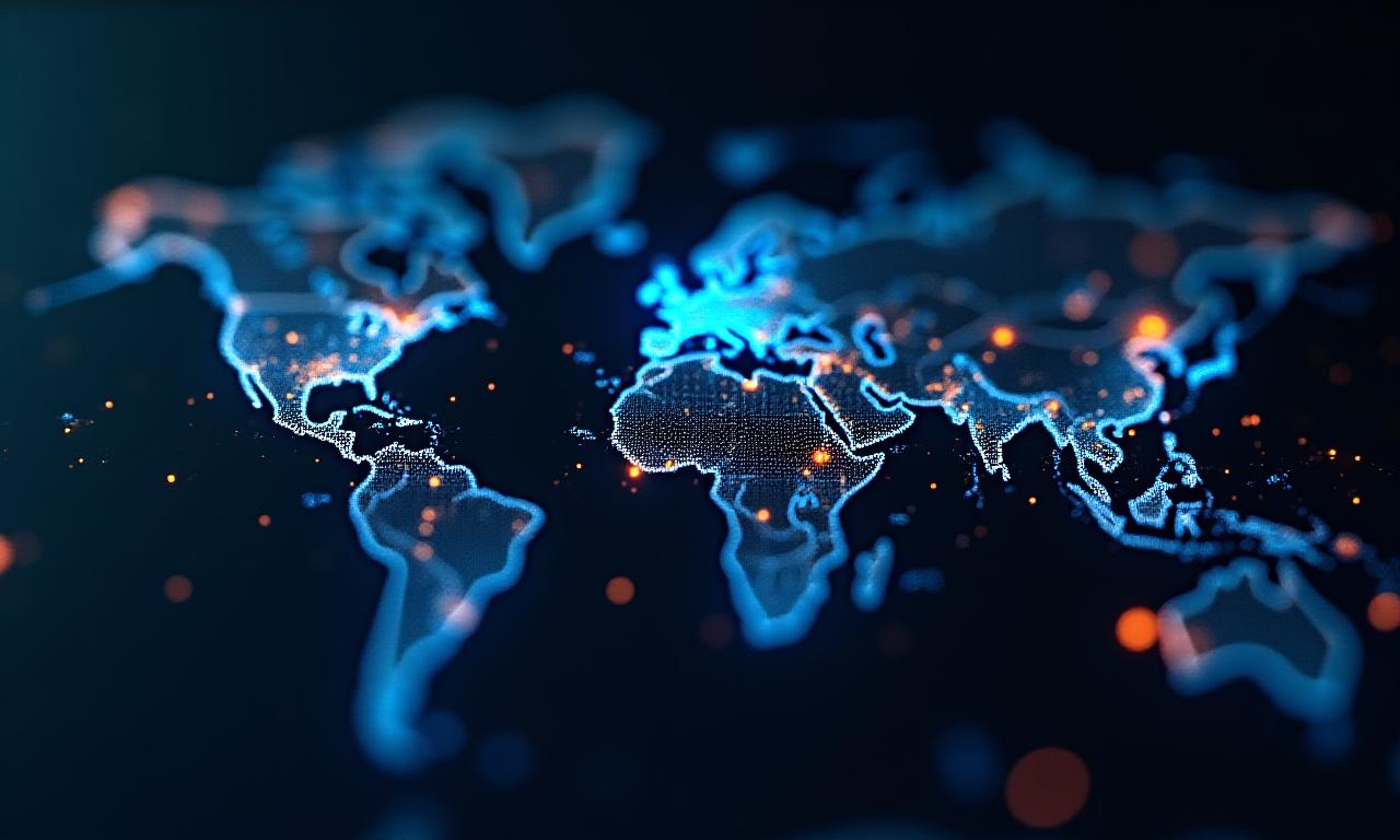 Global trade map with digital overlays